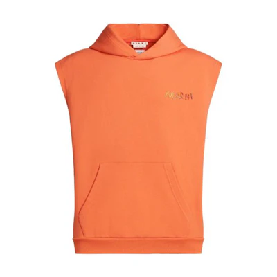 MARNI Orange Solid Logo Print Drawstring Zip Hoodie Jacket FUMU0128A0-UTV983-10841