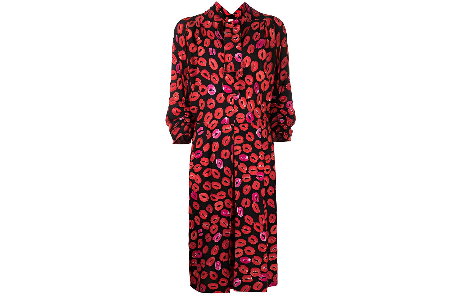MARNI Red Lip Print Tie-Neck Long Sleeve Dress Red ABMA0670A0-UTV822-KTN99