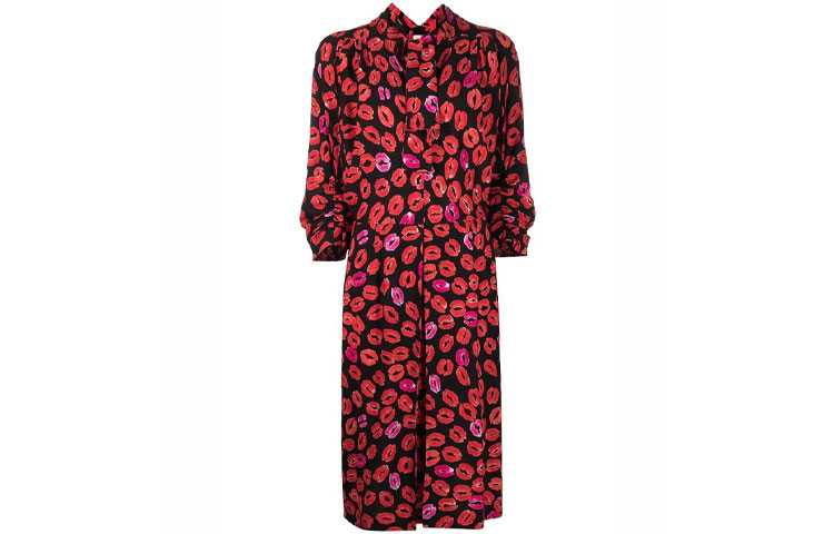 Order マルニ レッド リッププリント タイネック 長袖ドレス レッド ABMA0670A0-UTV822-KTN99