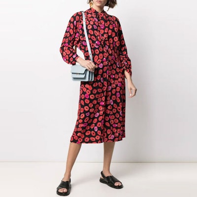 MARNI Red Lip Print Tie-Neck Long Sleeve Dress Red ABMA0670A0-UTV822-KTN99 Lookbook MARNI Red Lip Print Tie-Neck Long Sleeve Dress Red ABMA0670A0-UTV822-KTN99