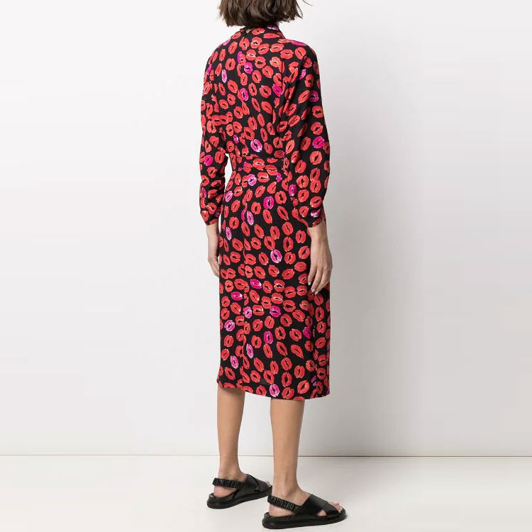 Shop マルニ レッド リッププリント タイネック 長袖ドレス レッド ABMA0670A0-UTV822-KTN99