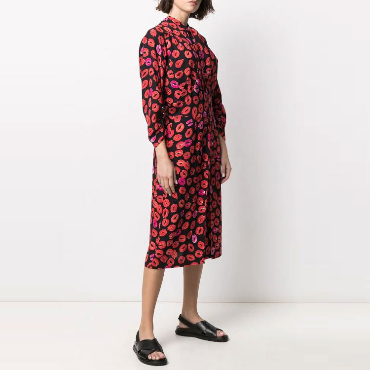 Purchase マルニ レッド リッププリント タイネック 長袖ドレス レッド ABMA0670A0-UTV822-KTN99