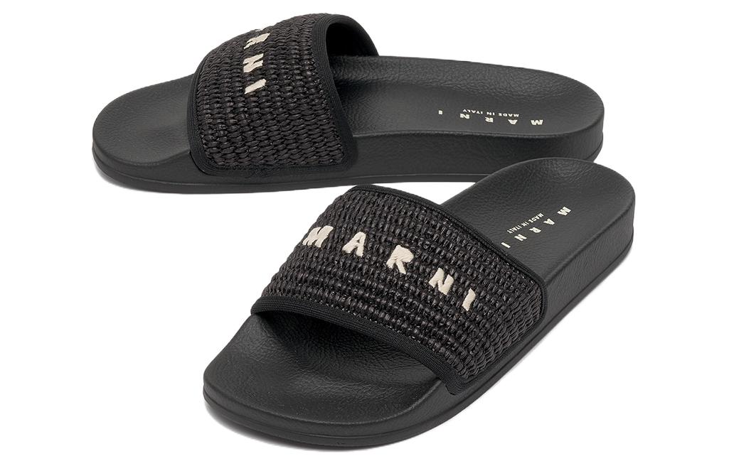 Shop Marni Slide 'Braided Raffia - Black' SAMR003702-P3860-00N99