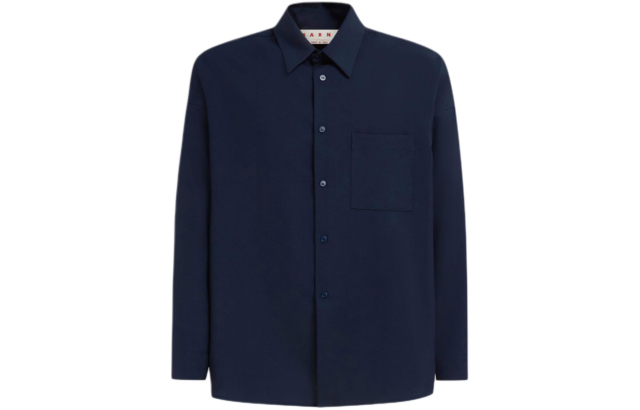 MARNI Solid Color Button-Up Casual Long Sleeve Shirt Men’s Navy Blue CUMU0061A3TW83900B99