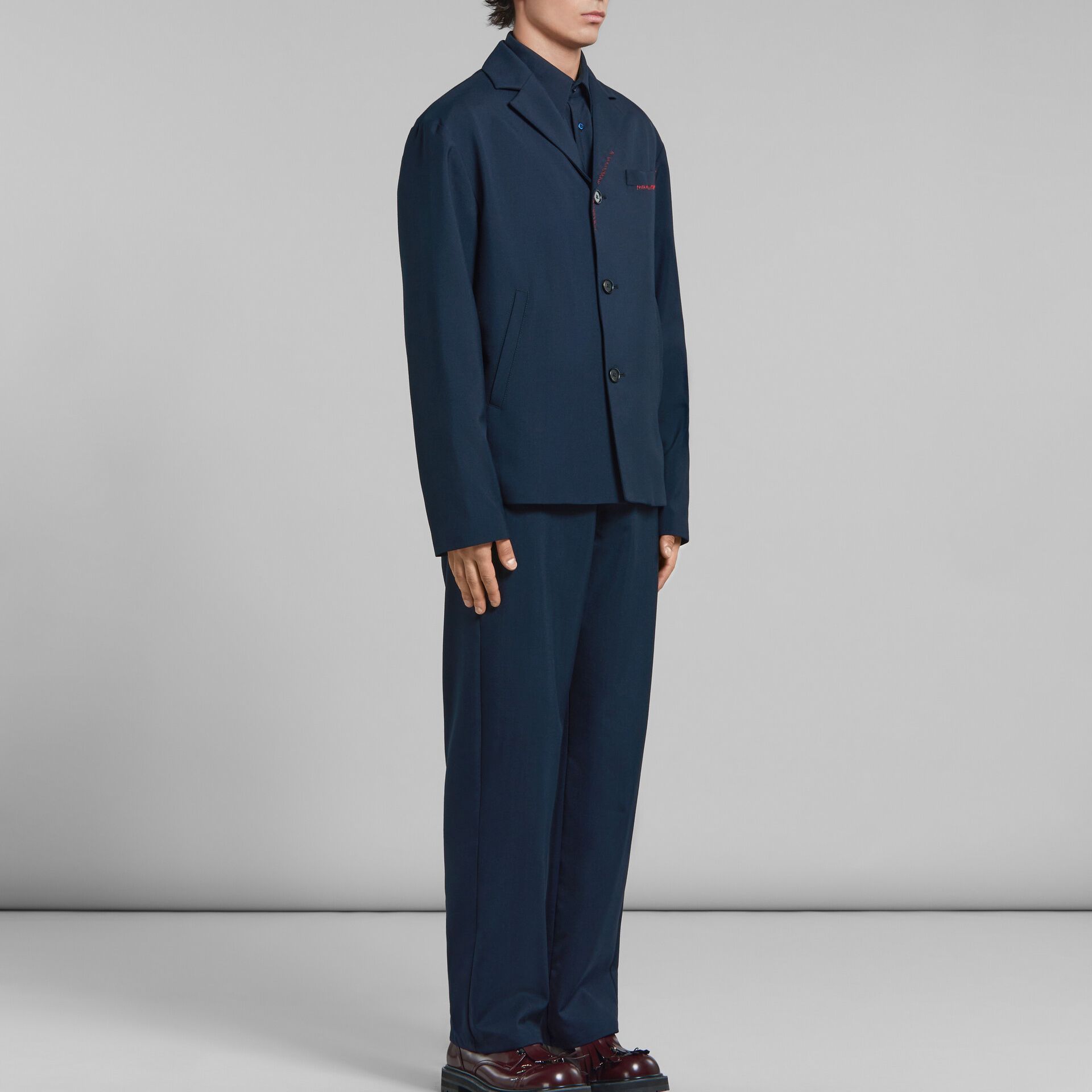 Purchase 마르니 남성 네이비 블루 솔리드 컬러 버튼업 캐주얼 긴팔 셔츠 CUMU0061A3TW83900B99