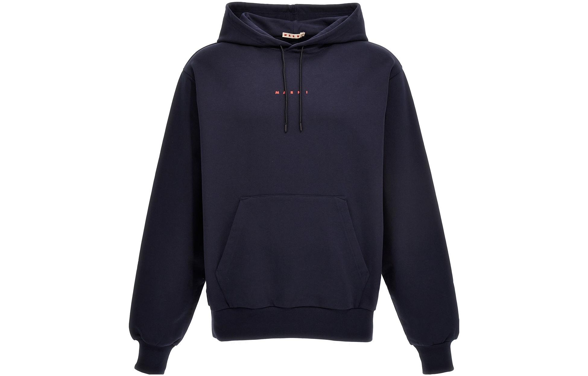 MARNI Solid Color Letter Print Hoodie Blue Pullover GCMG0325Q0-UFCB14-MXB52