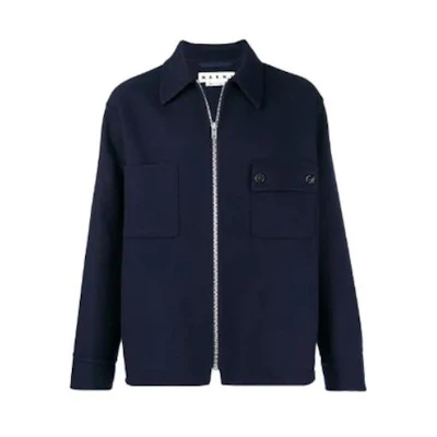 MARNI Solid Color Zip-Up Collared Jacket Blue JUMU0147U1-UTC277-00B56