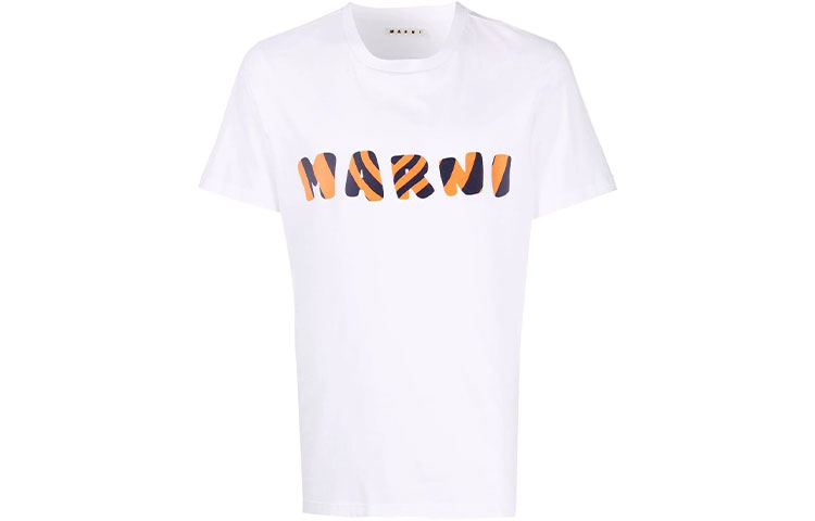 Order MARNI SS22 ストライプ レタープリント クルーネック ホワイト Tシャツ. HUMU0170P1-USCS78-LOW01