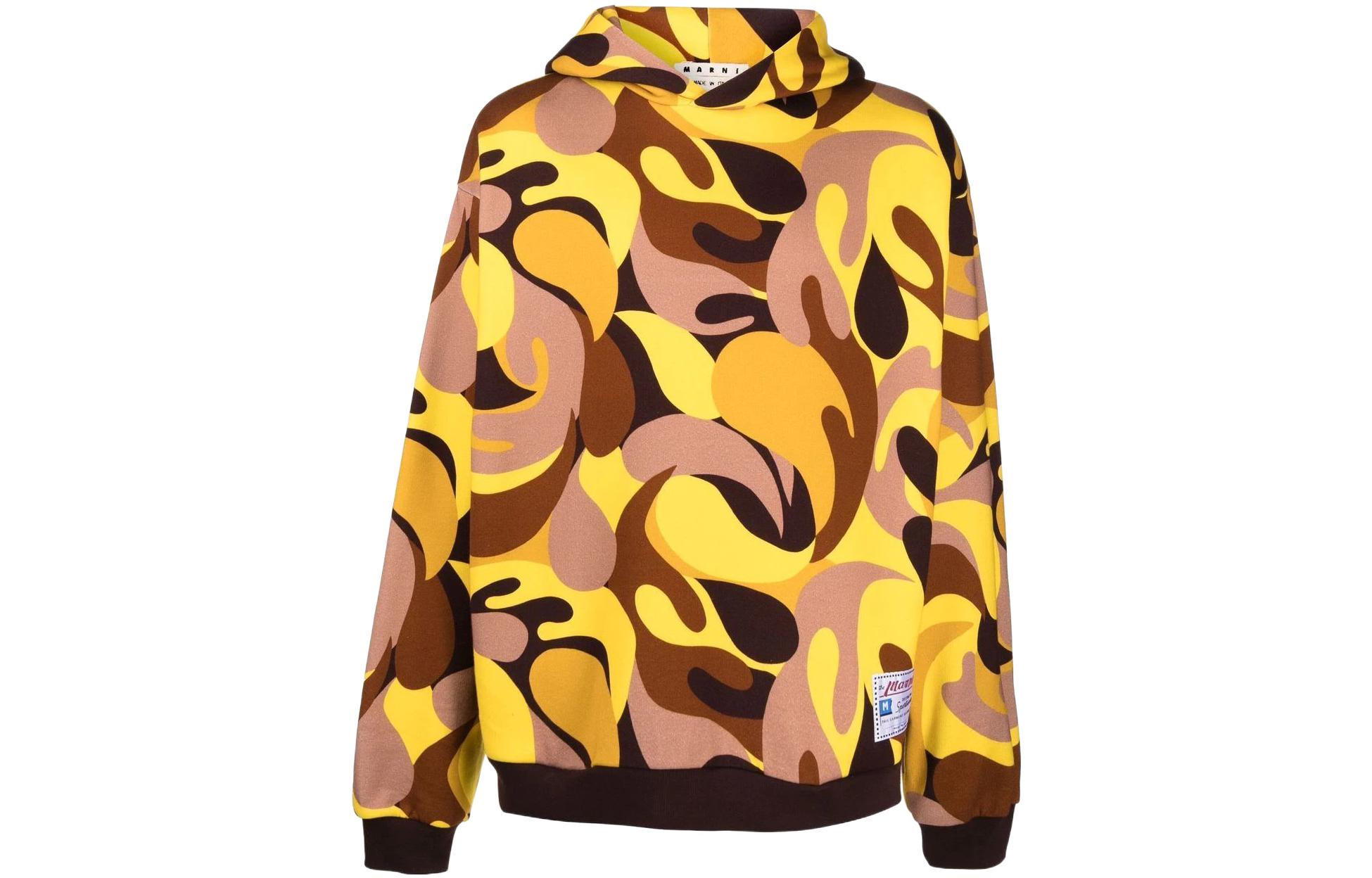 MARNI SS22 Beige Pullover Hoodie with Chest Logo and Color Block Design FUMU0097QXUTC02900W06