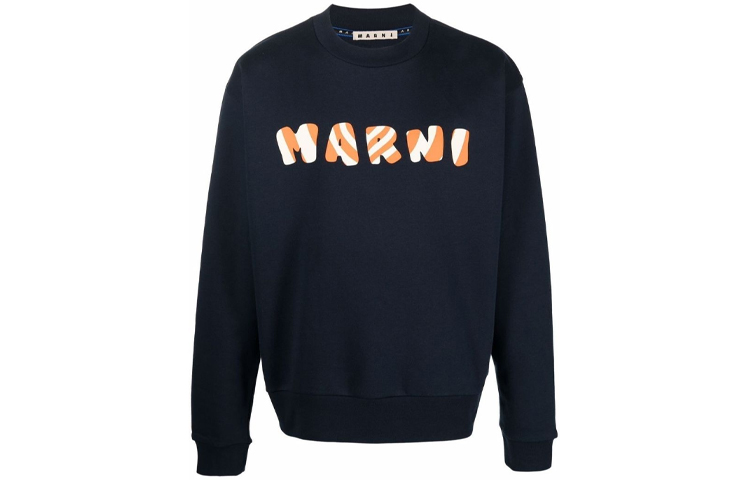 MARNI SS22 Blue Logo Floral Patch Crewneck Sweatshirt Long Sleeve Casual GCMG0251Q0UFW670PTB65