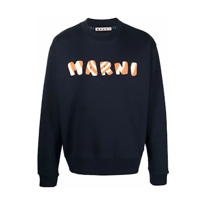MARNI SS22 Blue Logo Floral Patch Crewneck Sweatshirt Long Sleeve Casual GCMG0251Q0UFW670PTB65