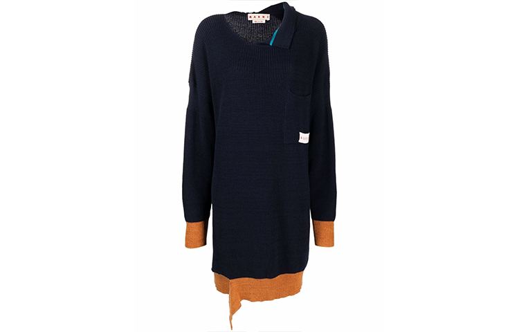 MARNI SS22 Distressed Knit Long Sleeve Dress Blue ABMD0111Q0-UFC316-00B81
