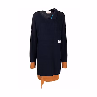 MARNI SS22 Distressed Knit Long Sleeve Dress Blue ABMD0111Q0-UFC316-00B81