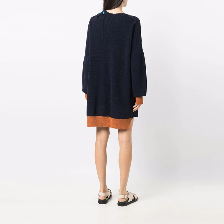 Shop MARNI SS22 藍色復古感長袖毛線連身裙 ABMD0111Q0-UFC316-00B81