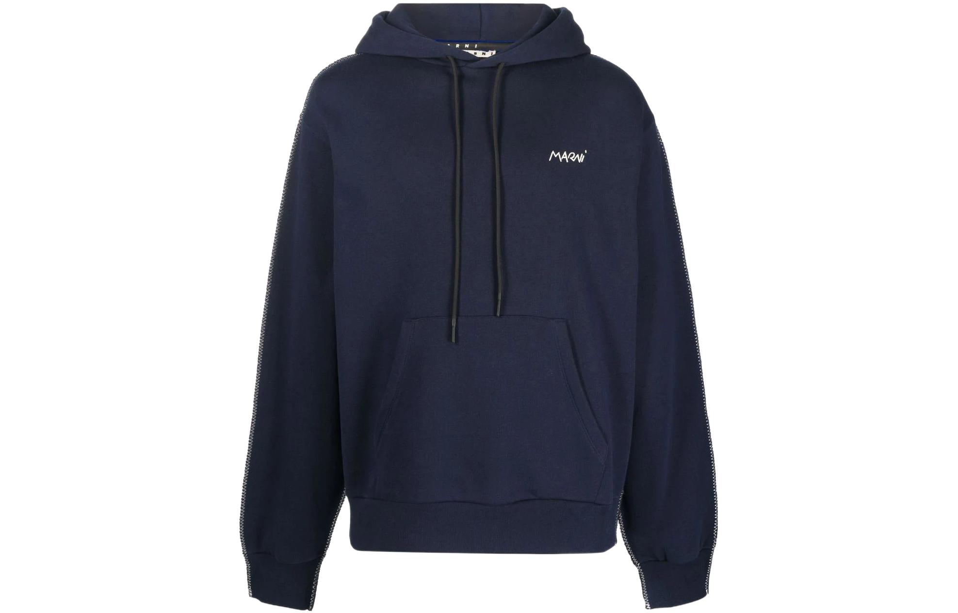 MARNI SS22 Logo Print Pullover Hoodie Blue FUMU0073P1-USCS77-LOB44