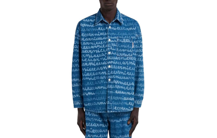 MARNI SS23  Blue Patterned Long-Sleeve Collared Shirt CUJU0061A0-USCU90-MMB60
