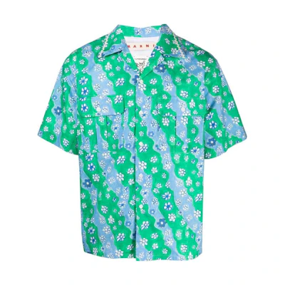 MARNI SS23 Green Floral Print Short Sleeve Button-Up Shirt CUMU0266A8-UTC234-SFV62