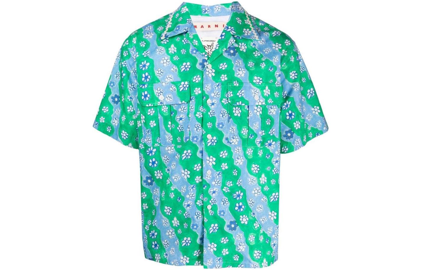 Order MARNI SS23 グリーンフローラルプリント半袖ボタンアップシャツ CUMU0266A8-UTC234-SFV62