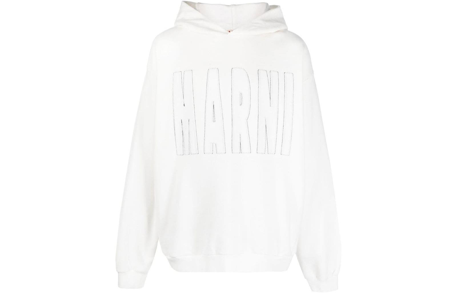 MARNI SS23  White Hoodie with Letter Logo Print Long-Sleeve Pullover. FUMU0067S3-UTC085-00W03