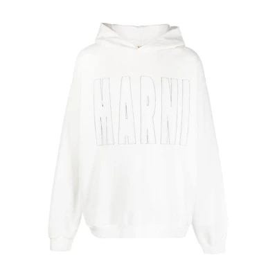 MARNI SS23 White Hoodie with Letter Logo Print Long-Sleeve Pullover. FUMU0067S3-UTC085-00W03