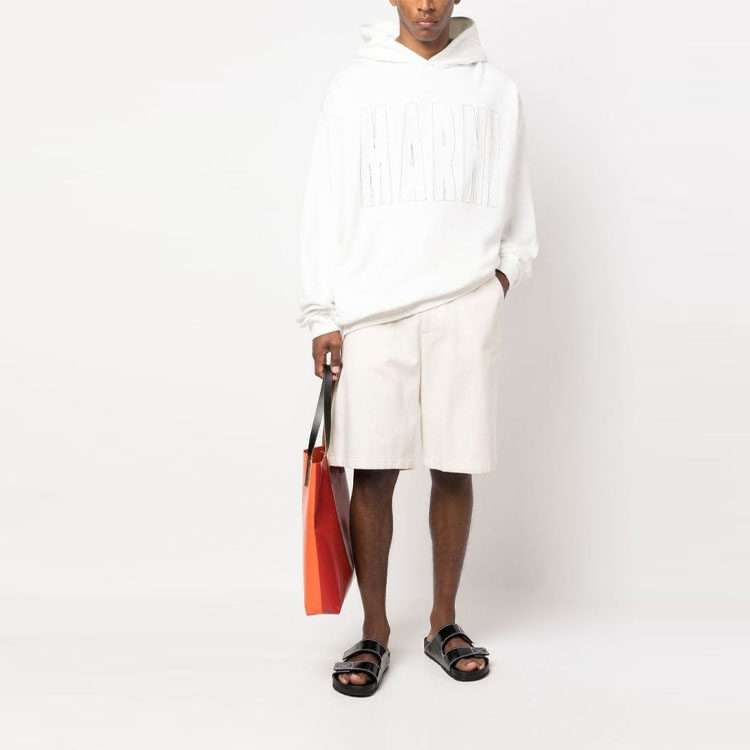 Lookbook マルニ SS23 ホワイトフーディー レターロゴプリント 長袖プルオーバー. FUMU0067S3-UTC085-00W03