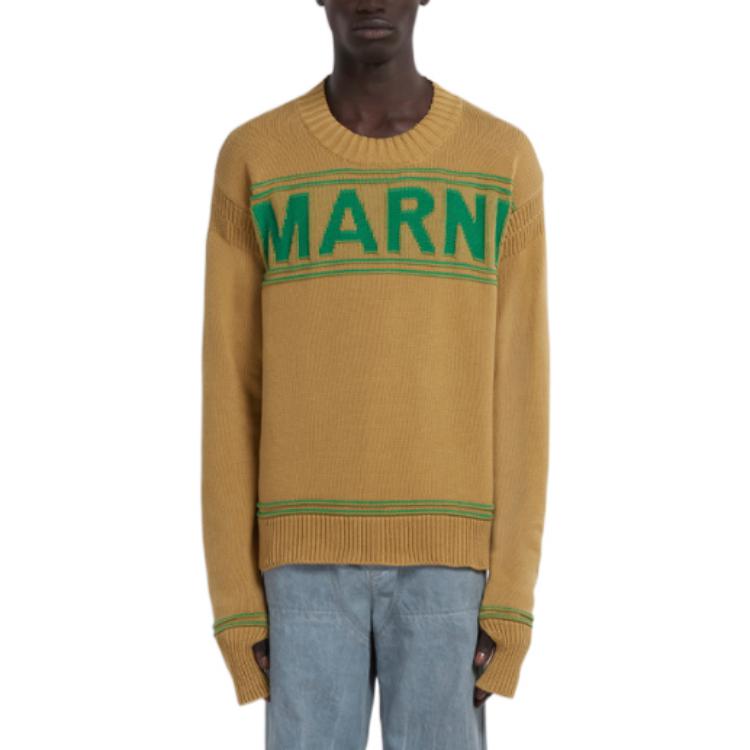 Shop 마르니 SS23 옐로우 크루넥 패치워크 니트 스웨터 GCMG0293Q0-UFC400-00V24