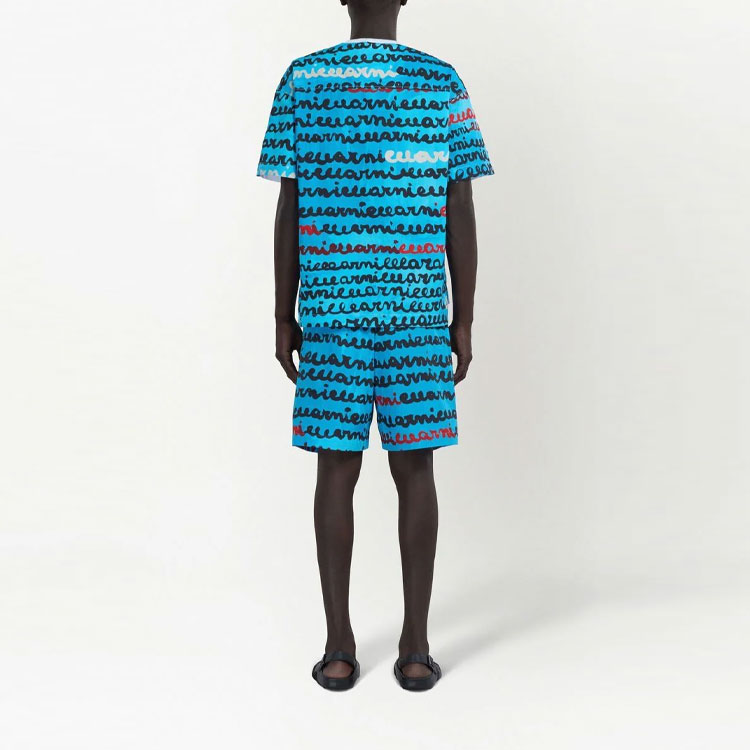 Shop MARNI SS23 Seluar Pendek Santai Corak Biru Pinggang Elastik Lelaki. PUMU0049A2-UTC232-MAB38