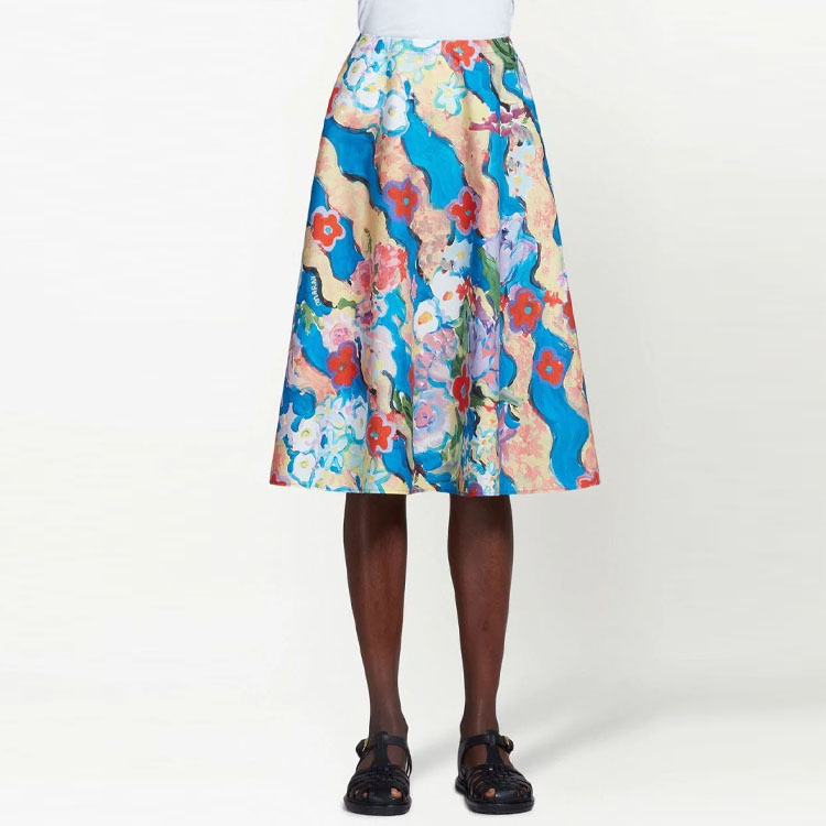 Lookbook マルニ SS23 フローラルハイウエストミディスカート。 GOMA0527A0-UTC229-JUB44