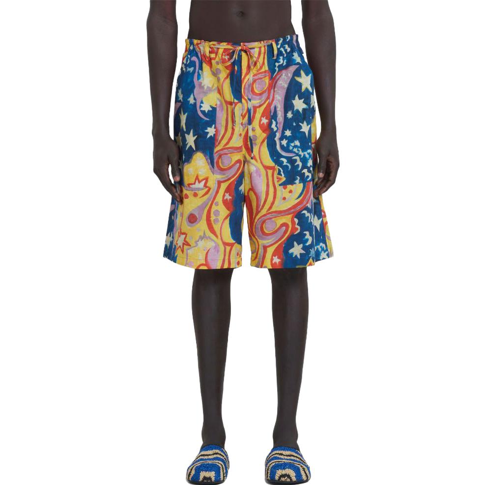 Lookbook MARNI 男士蓝色图案印花膝上短裤 SS23系列 PUMU0229A0-UTC259-GPB56