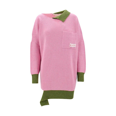 MARNI SS23 Pink Logo Oversized Lantern Sleeve Knit Dress ABMD0111Q1-UFH440-MXC18