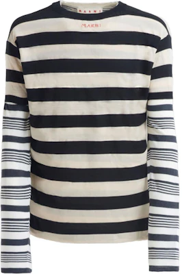 Marni Striped Logo Embroidered Long-Sleeve Sweatshirt Black/White GCMG0404Q0UFC252RGW09 Buy Marni Striped Logo Embroidered Long-Sleeve Sweatshirt Black/White GCMG0404Q0UFC252RGW09