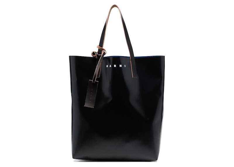 Marni Two Tone Logo Print Tote Bag Blue/Black