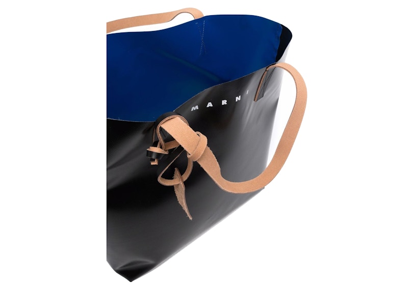 Lookbook Tas Tote Marni Logo Dua Warna Cetak Biru/Hitam
