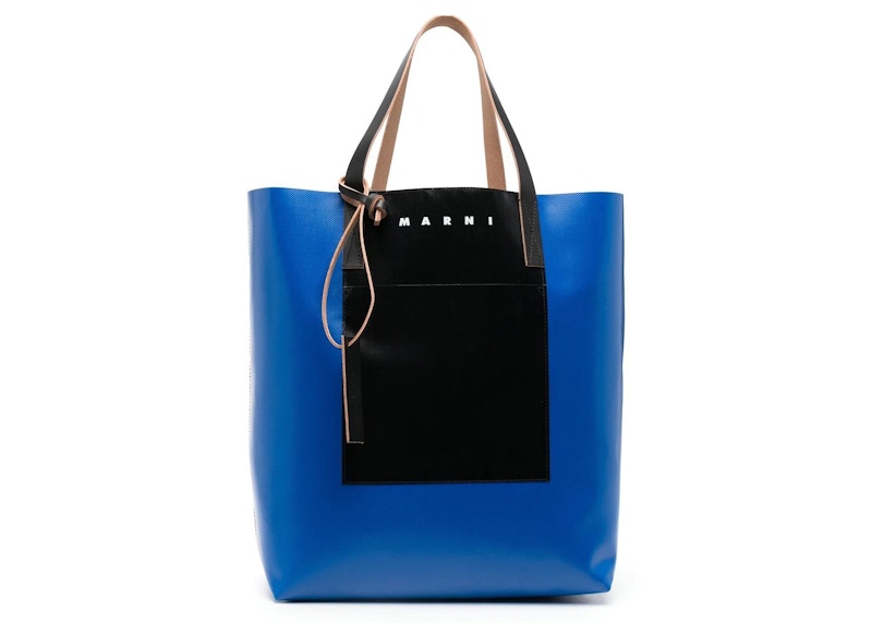 Marni Two Tone Logo Print Tote Bag Royal Blue/Black