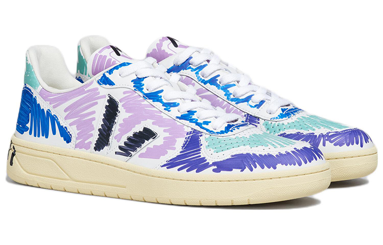 Order VEJA x MARNI V-10 皮革 塗鴉印花低筒 時尚板鞋 白紫色