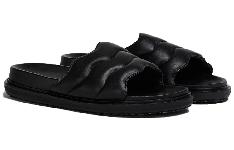 Order MARNI 皮革 波浪形 露趾 時尚涼鞋 男款 黑色