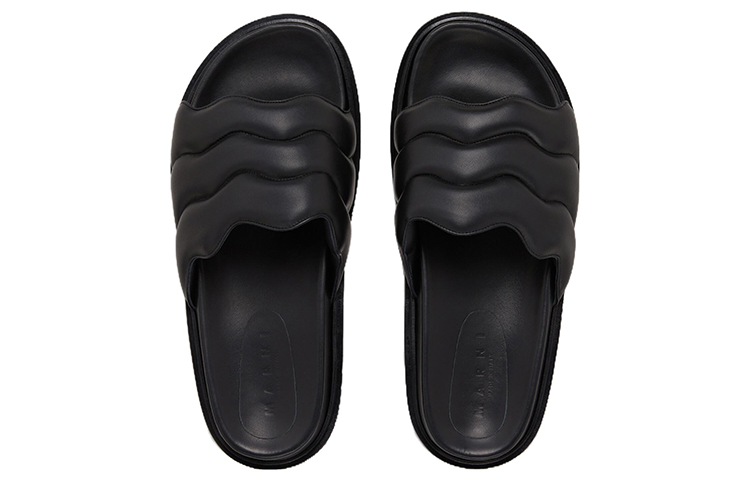 Shop MARNI 皮革 波浪形 露趾 時尚涼鞋 男款 黑色