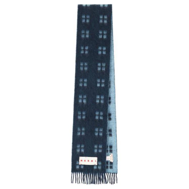 MARNI Wool Fringe Knit Scarf Blue for Men. SCZC0067Y0UAW032CHB99
