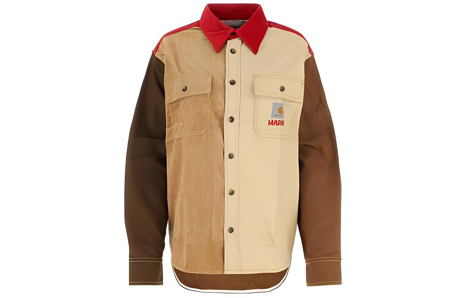 MARNI Carhartt WIP Unisex Logo Patchwork Single-Breasted Khaki Jacket. CAMA031301UTX00400M37
