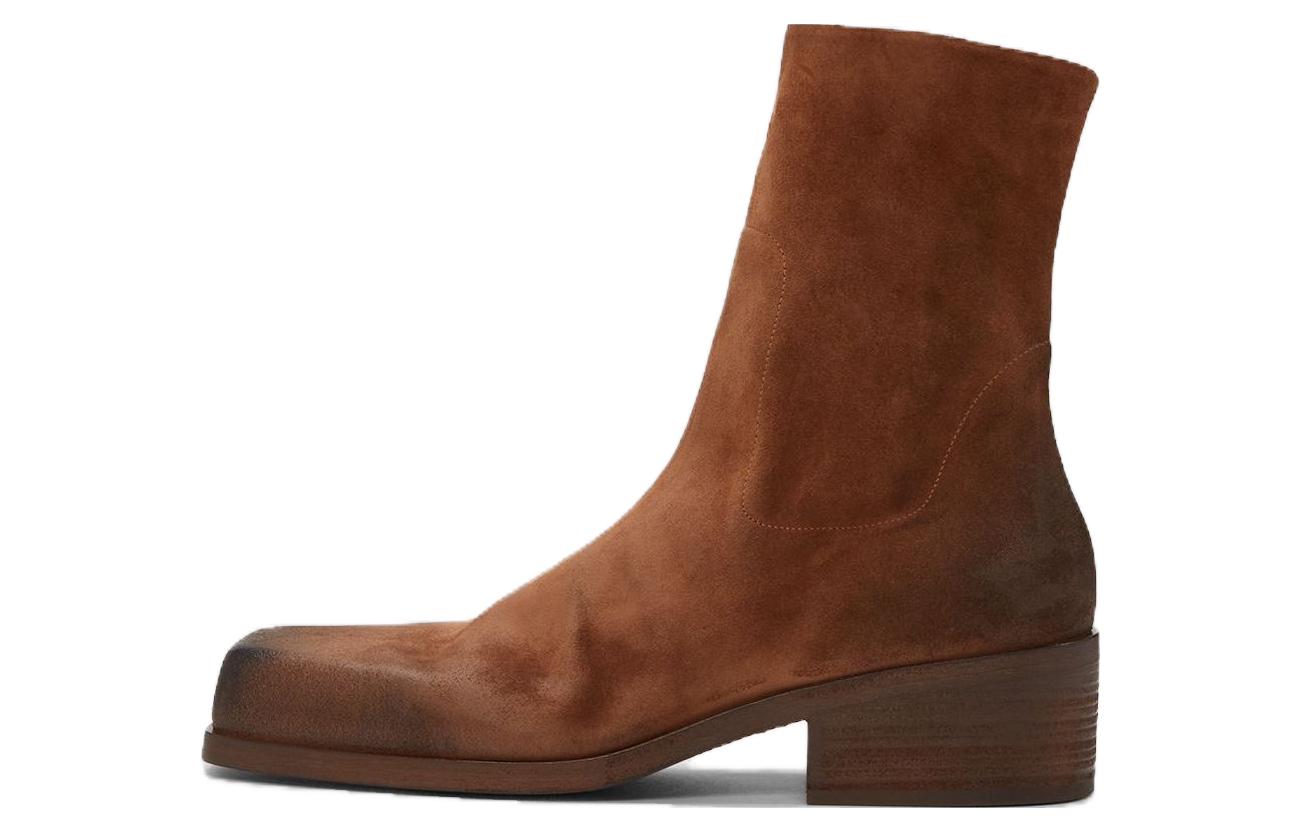 Marsèll Cassello 'Brown Suede Zippered Square Toe Boots'