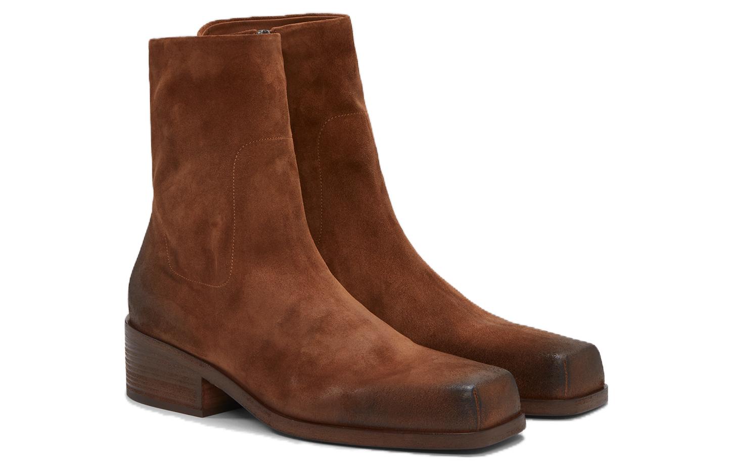 Marsèll Cassello 'Brown Suede Zippered Square Toe Boots' 圖 3