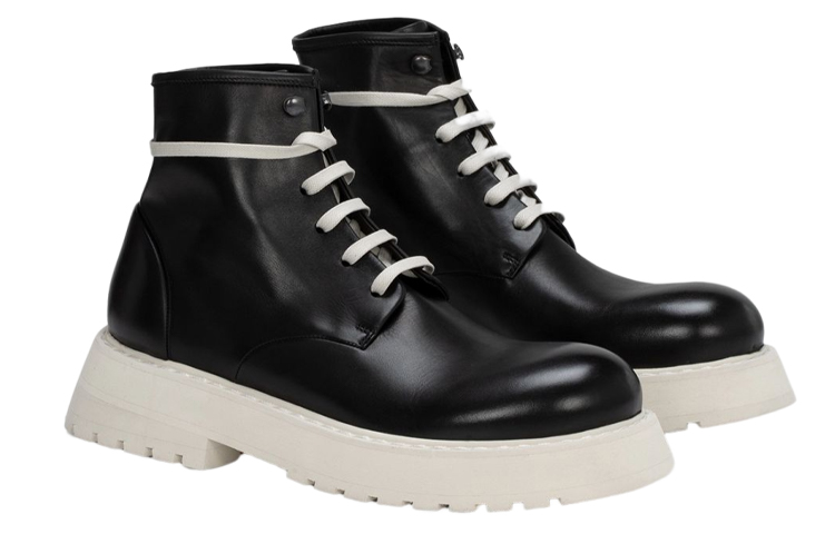 Marsèll Leather Lace-Up Ankle Boots 'Black and White' 圖 3