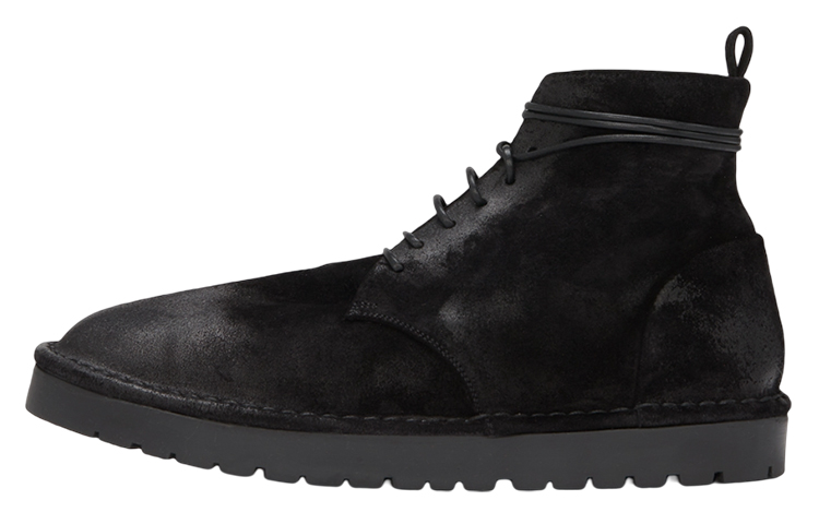 Marsèll Leather Lace-Up Flat Ankle Boots 'Black'