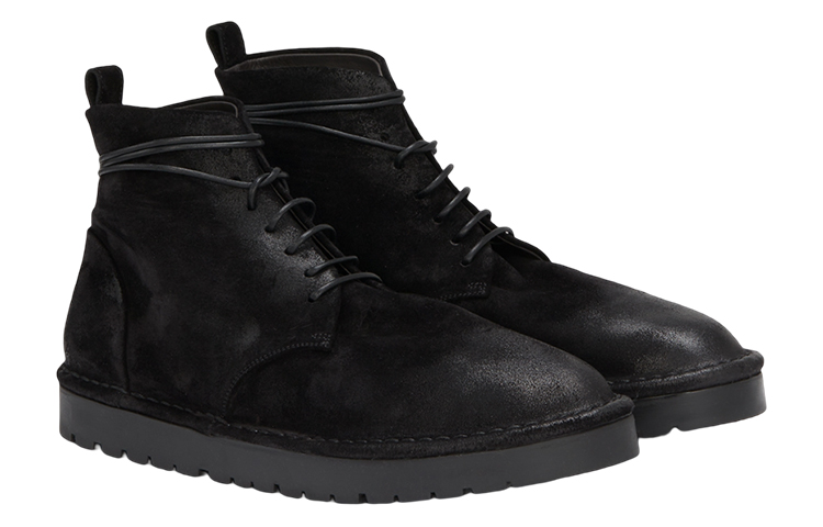 Marsèll Leather Lace-Up Flat Ankle Boots 'Black' 圖 3