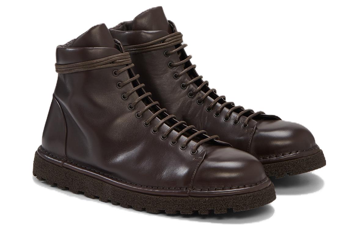 Marsèll Leather Lace-Up Round Toe Boots 'Dark Brown' 圖 3