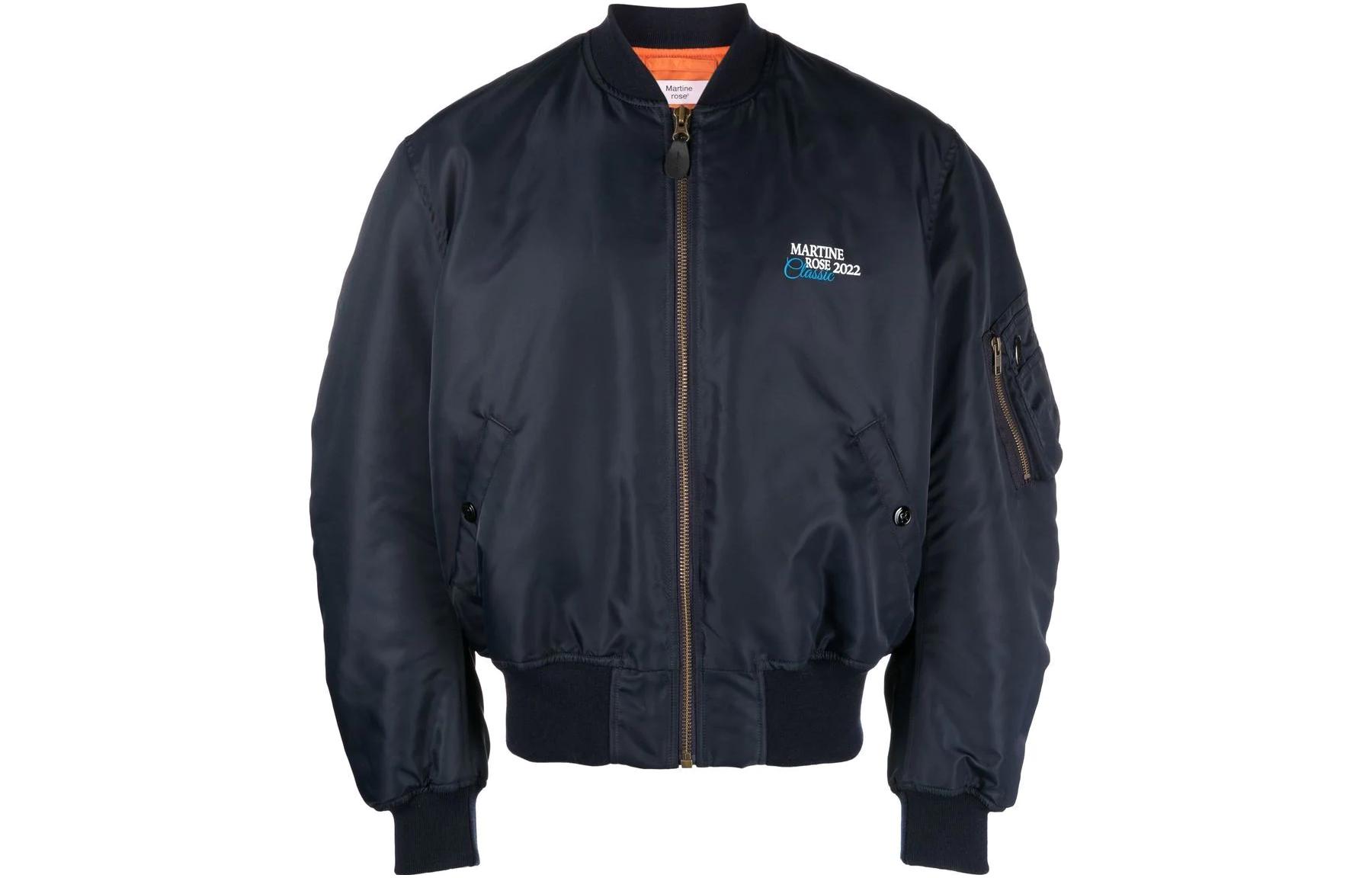 Martine Rose FW22 Logo Print Bomber Jacket Blue . CMRAW22702NAVY
