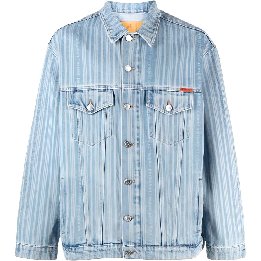 Martine Rose Striped Collar Button-Up Denim Jacket  Long Sleeve CMRAW23201