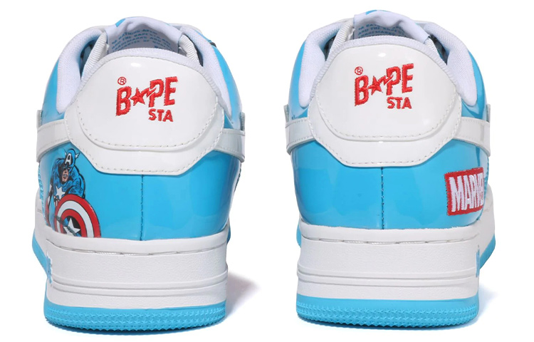 Shop MARVEL/漫威 x A BATHING APE STA 潮流漫威聯名 美國隊長 時尚板鞋 男款 白藍紅