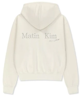 Matin Kim Back Logo Essential Zip-Up Hoodie in Ivory MK2600JP303VIV Order Matin Kim Back Logo Essential Zip-Up Hoodie in Ivory MK2600JP303VIV