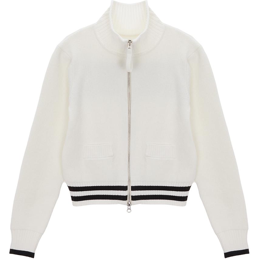 MATIN KIM Ivory Letter Logo Zip-Up Knit Jacket Unisex Vintage Style. MK2400CD016MIV